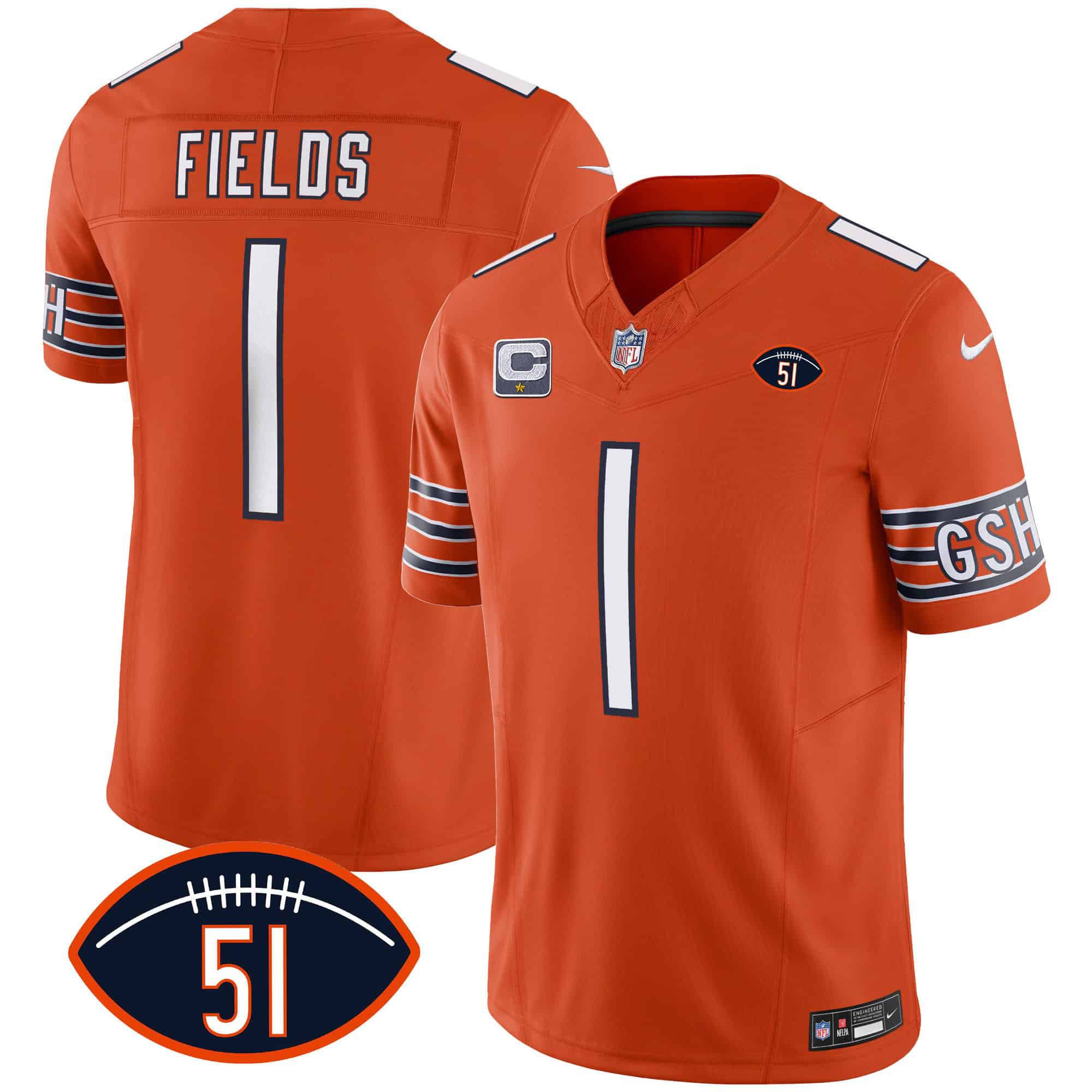 Men Chicago Bears #1 Fields Orange 2024 Nike Patch GSH Vapor NFL Jersey->indianapolis colts->NFL Jersey